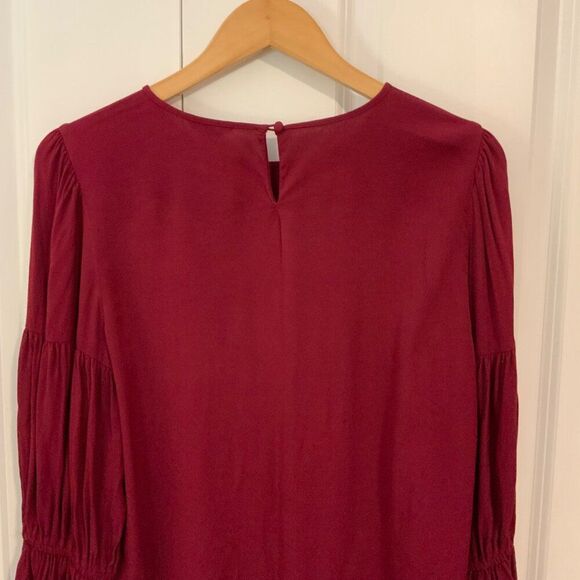 Club Monaco Burgundy Maroon Tiered Bell Sleeve Top Large - Picture 7 of 10